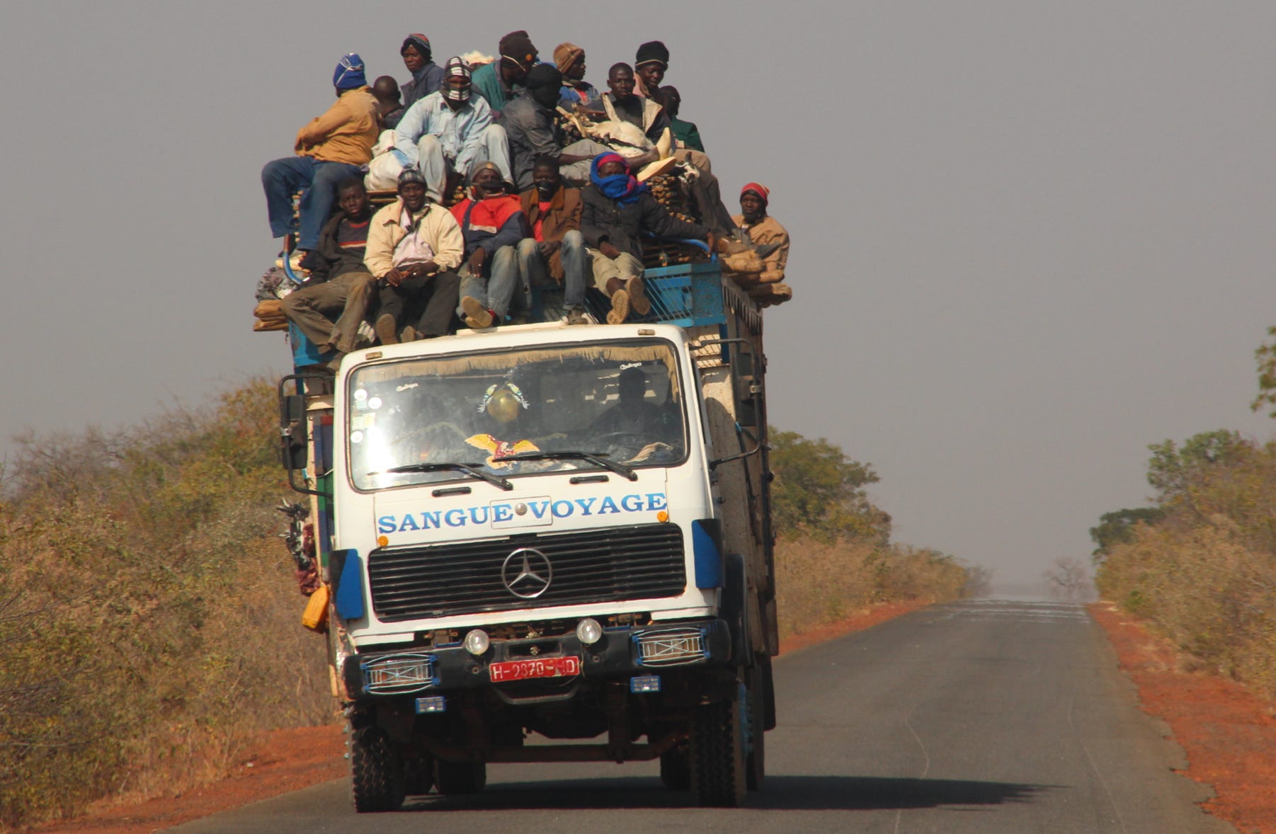 Public transport bus / truck on the RN12 highway nerar Koury, Mali