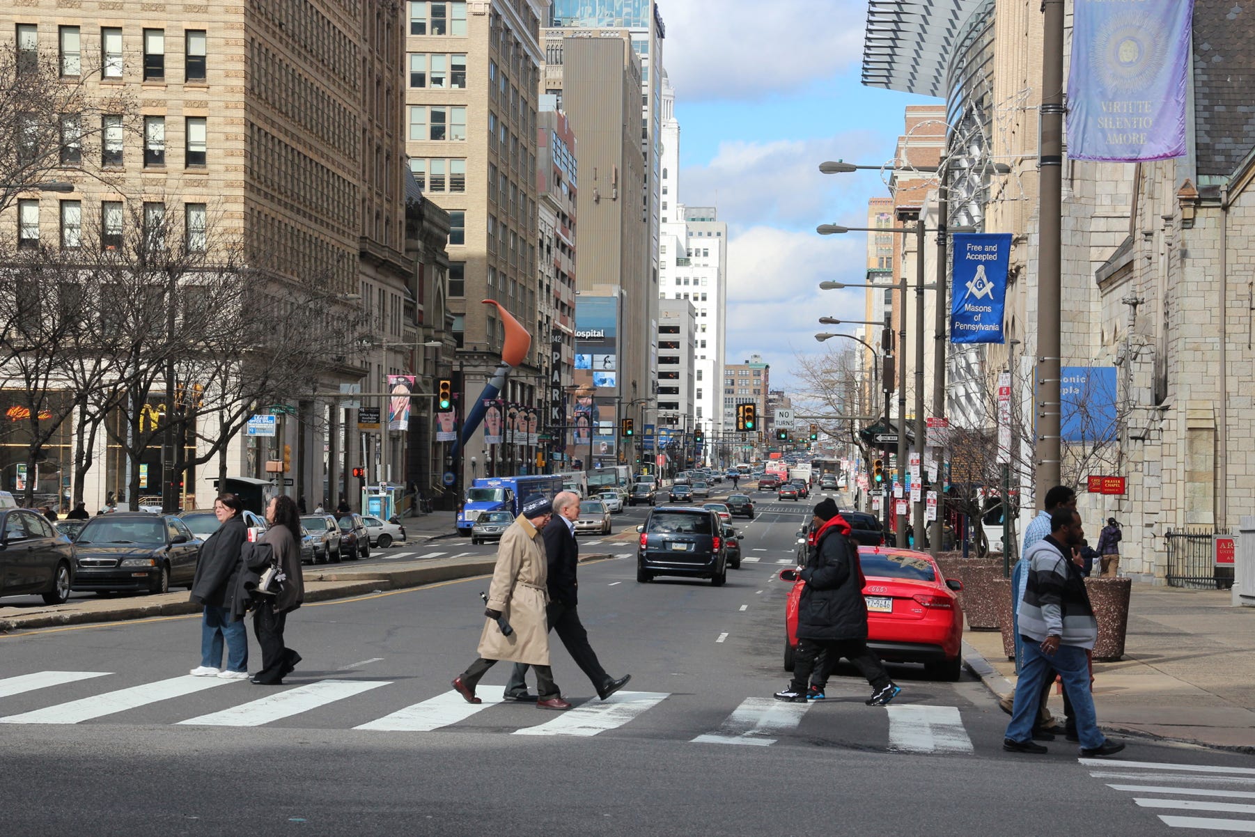 Street corner in Philadelphia, USA.