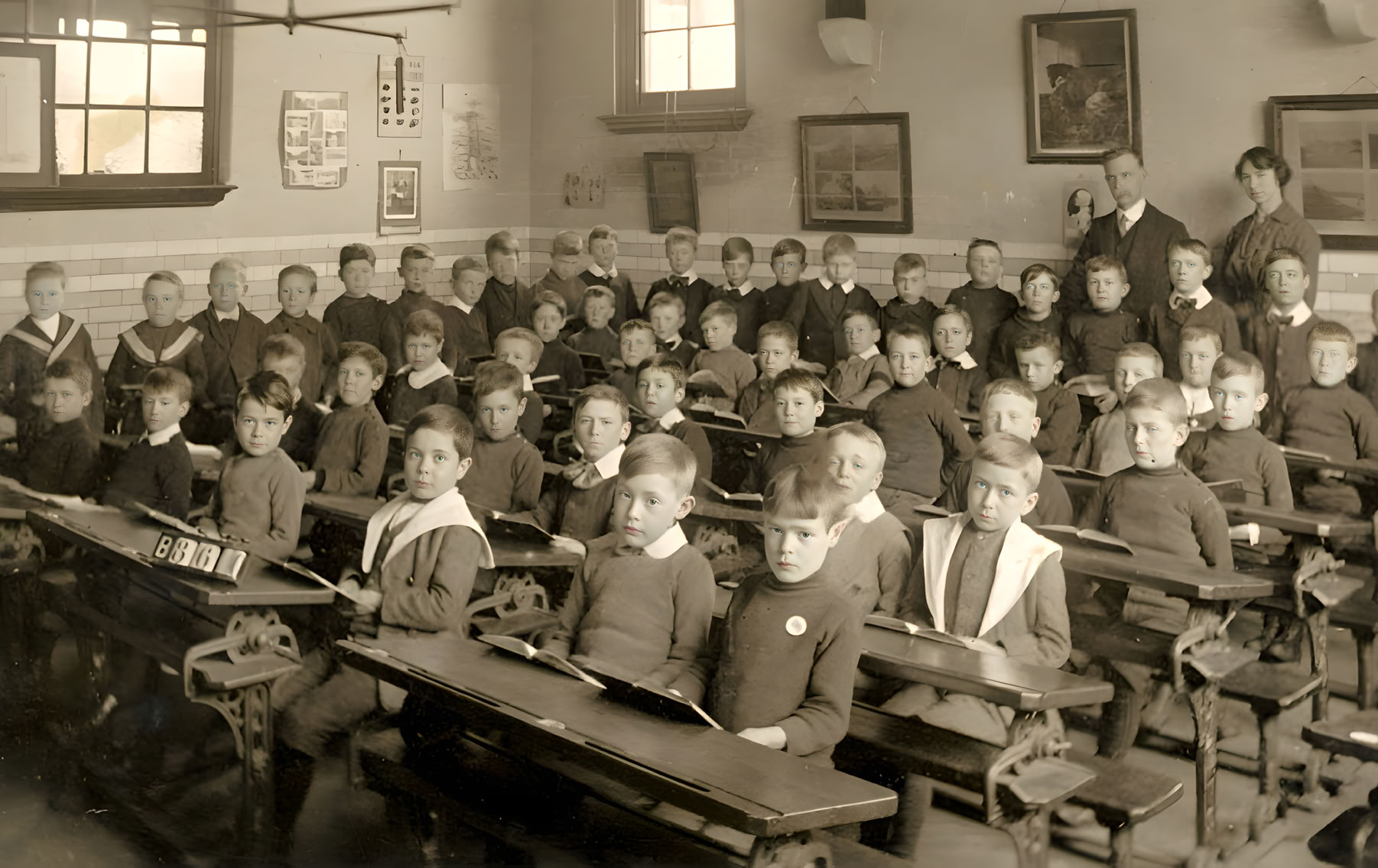 Classroom in Victorian England during the 19th century.