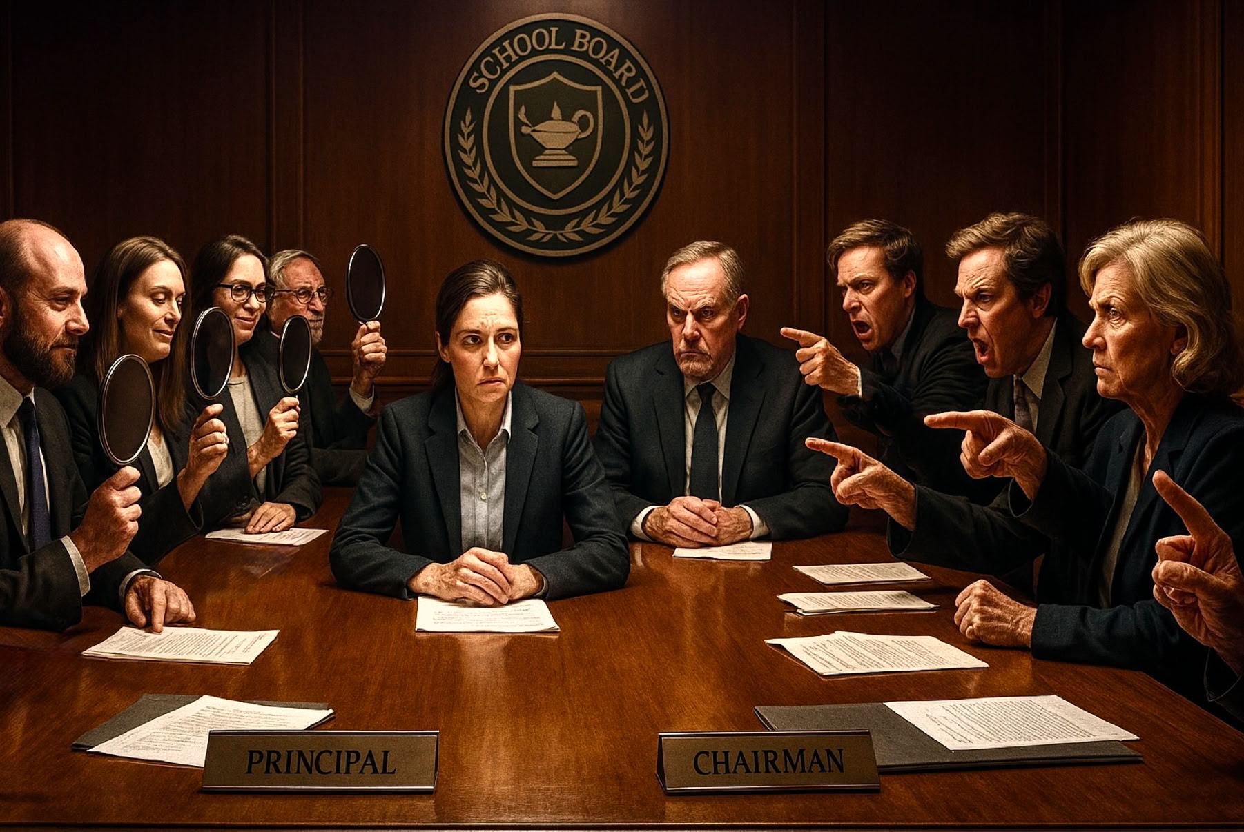 Some members of a school point an accusing finger towards the Principal, while others look in a mirror to reflect on their own performance